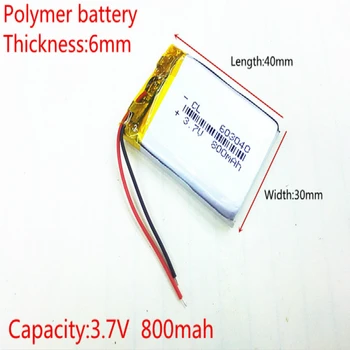 Litru de energie baterie 3,7 V litiu-polimer baterie reîncărcabilă 603040 3.7 V 800mAh 063040 navigator GPS MP3 difuzor Bluetooth 1