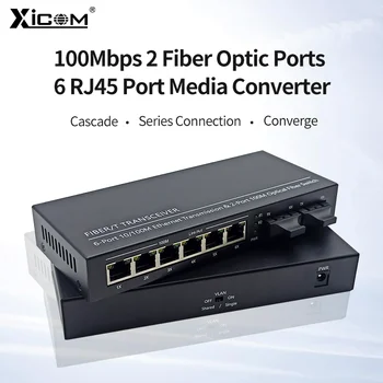 20 KM 10/100M 2 Porturi de Fibra Optica 6 RJ45 Port Fiber Media Converter Modul Single SC Fibre Ethernet Media Converter Simplex/Duplex 1