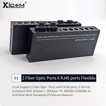 20 KM 10/100M 2 Porturi de Fibra Optica 6 RJ45 Port Fiber Media Converter Modul Single SC Fibre Ethernet Media Converter Simplex/Duplex 2
