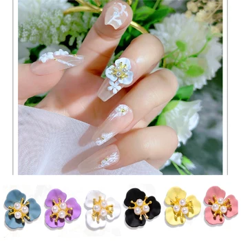10buc 12*12 trei liliac flori de unghii bijuterii Pandantiv Floare Flori 3D Unghii Strasuri cu Perle Artificiale Farmece,ui(12) 1