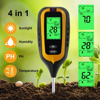 Profesionale 4 in1 umiditate/lumina/ph lumina Soarelui Solului Metru Tester Digital Grădină de Plante Agricole Umiditate, PH, Temperatura Solului Tester 1