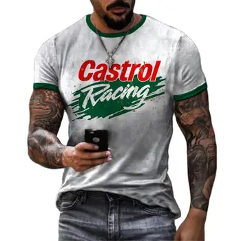 Vara Castrol epocă de Imprimare 3D pentru Bărbați T-shirt de Stradă la Modă O-Gat Maneci Scurte tricouri Supradimensionate Vrac Top Teuri de Îmbrăcăminte pentru Bărbați 2