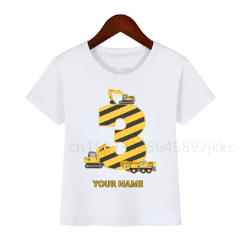 Desene animate pentru copii Excavator Camion Constructii Buldozer, Macara Numele de Imprimare T-shirt Fată Băiat Ziua de naștere Numărul Cadou Amuzant Tricou 1