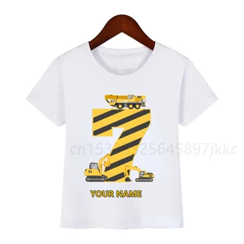 Desene animate pentru copii Excavator Camion Constructii Buldozer, Macara Numele de Imprimare T-shirt Fată Băiat Ziua de naștere Numărul Cadou Amuzant Tricou 2