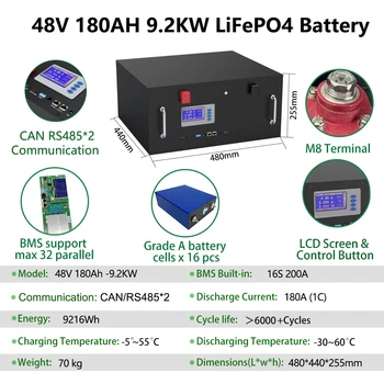 LiFePO4 48V 180Ah 200Ah 10KW Bateria De 6000+ Cicluri Cu RS485 POATE 16S 200A BMS Pentru Solar Off/On-Grid -10 Ani Garantie 2