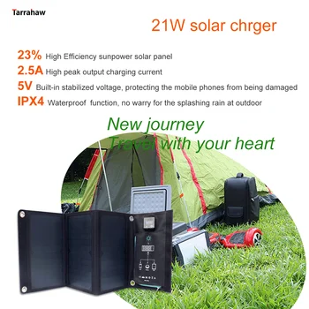 Tarrahaw Portabil în aer liber Pliere Panou Solar 21W 5V 3.58 UN USB Baterie Încărcător Solar Kit Placa Celulă Completă Power Bank Puternic 2