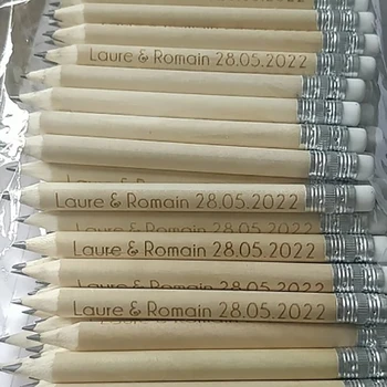 Personalizate Gravate 10 cm Lemn Rotund Creioane Școală Decor Pen Nunta Salva Datele Personalizate Favoruri Petrecere Copil de Dus 2