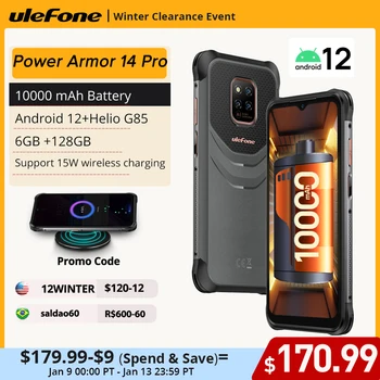 Ulefone Power Armor 14 Pro Telefon Robust 10000mAh Android 12 Smartphone rezistent la apa, 128GB de Încărcare Wireless NFC versiune Globală 1