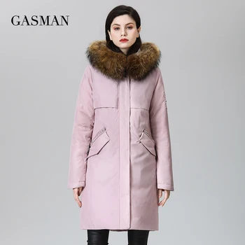 GASMAN femei haine de iarnă 2022 Lungi pentru Femei de moda guler de Blană haină caldă hanorac Roz impermeabil jacheta jos de sex feminin 1821 1