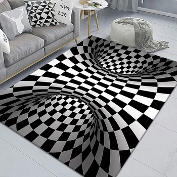 Iluzia Preș Negru Whirlpool Clovn Capcana Covor 3D Geometrice Iluzie Podea Mat Iluzie Covor Camera de zi Dormitor Art Covor 1