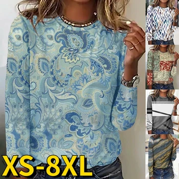 Toamna Iarna Femei T Shirt Tee Nou Design de Imprimare Casual de zi cu Zi Tricou Tricou Maneca Lunga Print Rotund Guler de Bază Pulover de Sus 1