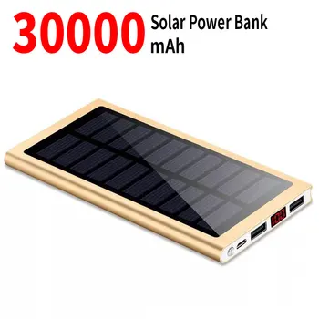 Solar Power Bank 30000mAh Portabil de Încărcare Rapidă 2USB Ieșire Afișaj Digital Baterie Externă pentru iPhone iPad Putere Banca 1