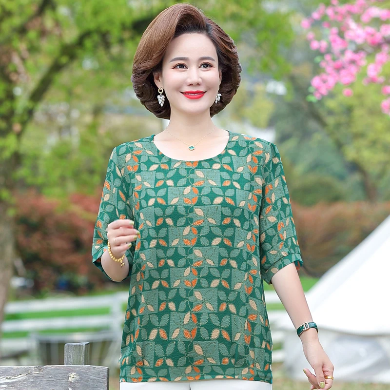 Vara Bluze sau Topuri pentru Femei 2022 Vrac Elegant Jumătate Maneca Top Femei Tricou Casual, de Imprimare Femeie de vârstă Mijlocie, Camasi Vintage Imagine 2