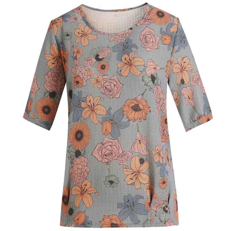 Vara Bluze sau Topuri pentru Femei 2022 Vrac Elegant Jumătate Maneca Top Femei Tricou Casual, de Imprimare Femeie de vârstă Mijlocie, Camasi Vintage Imagine 5